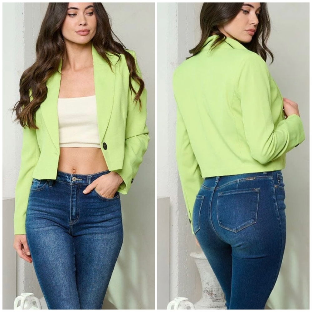 GALITA Lime Green Cropped Blazer - Picture 1 of 2